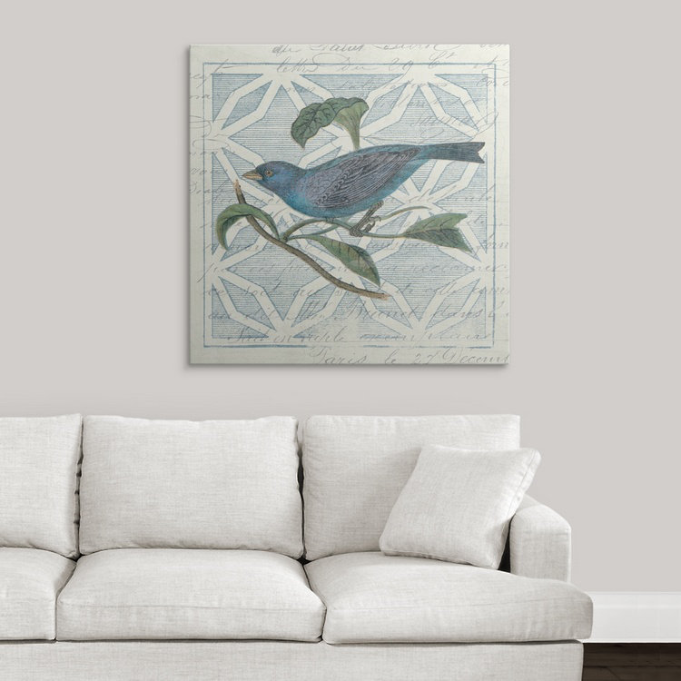 « nogravureing tile ii blue oiseau », impression, H 35 po x l 35 po x P 1,5 po, Toile