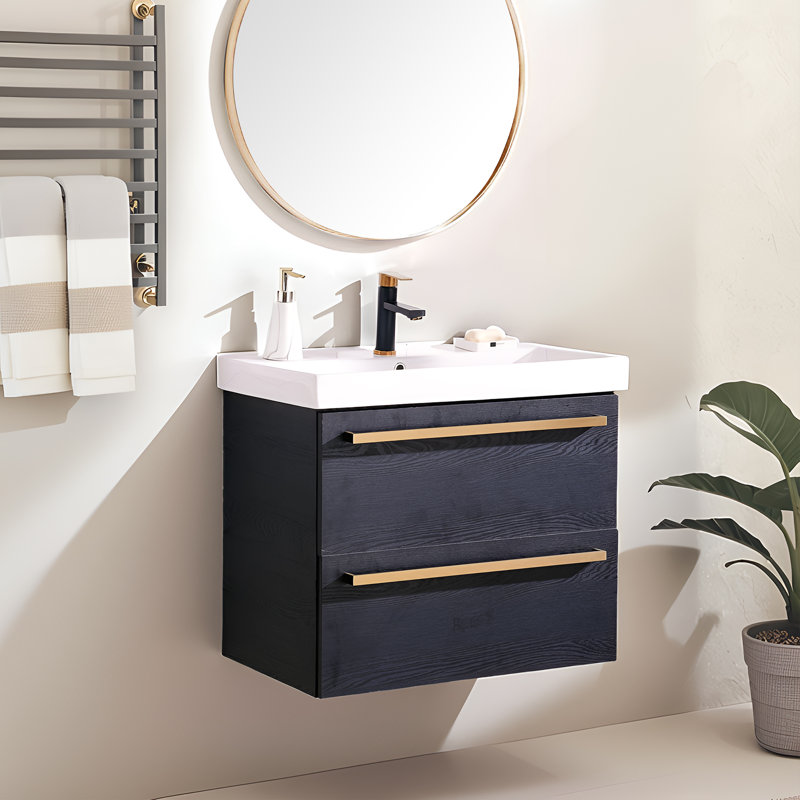 Meuble-lavabo flottant noir moderne 30 po avec lavabo