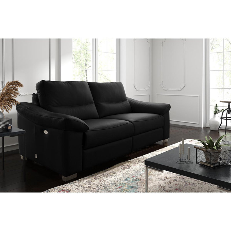 Edeltrudis Genuine Leather 2 Seater Reclining Sofa, Black, 100cm H x 212cm W x 95cm D