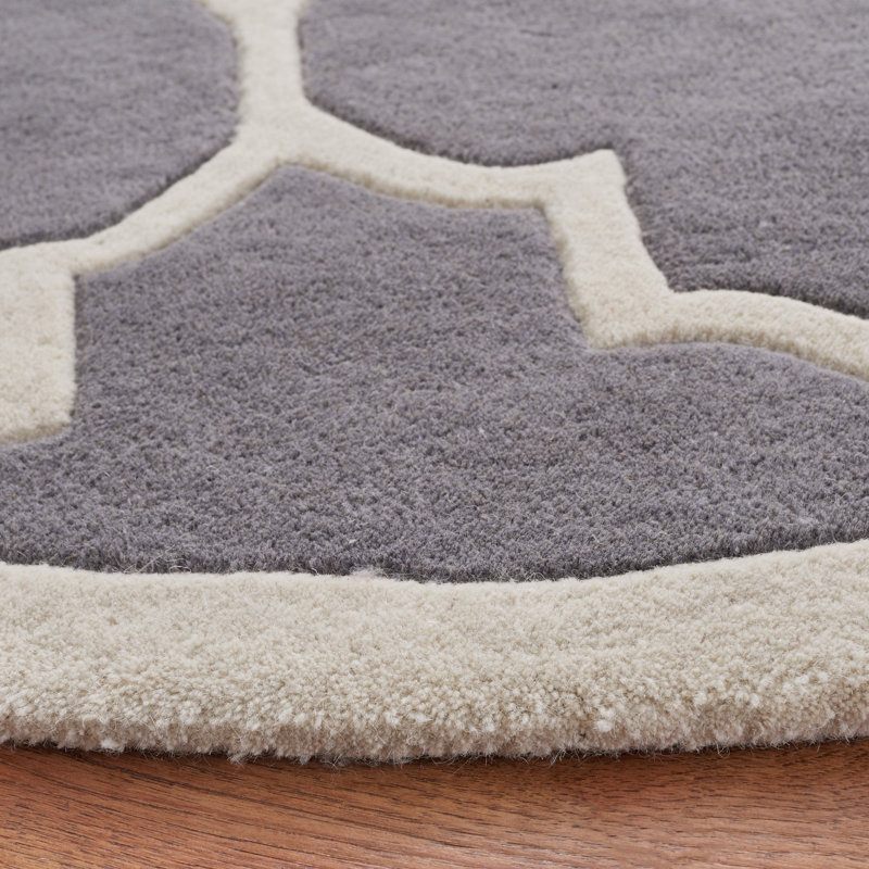Tapis gris foncé / ivoire en laine touffeté à la main Carolene, Rectangle 8 pi x 10 pi