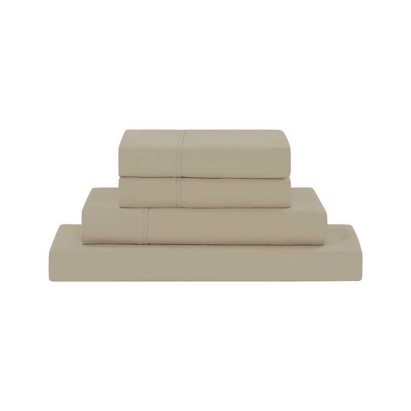 Ensemble de draps en microfibre 4 pièces Modern, Ensemble de draps pour grand lit avec 2 taies d'or, Taupe