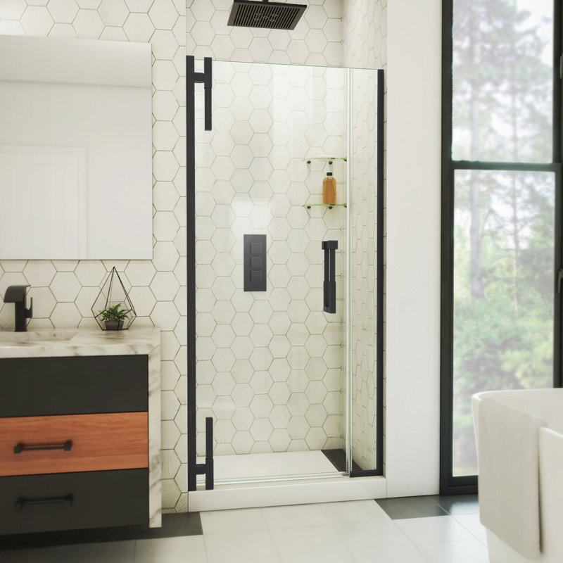  DreamLine Ascend 32 1/2 - 33 1/2 inch W x 72 inch H Frameless Pivot Shower Door in Matte Black, Matte Black, 33.5"
