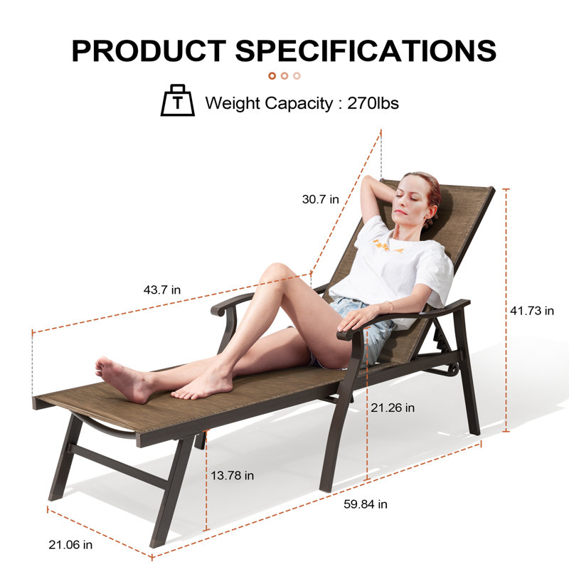 Ensemble de chaises longues inclinables 59,84 po Adonna, Brun / brun