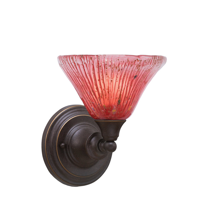 Wall Sconce With 7" Glass, Red/Clear, Brushed Nickel