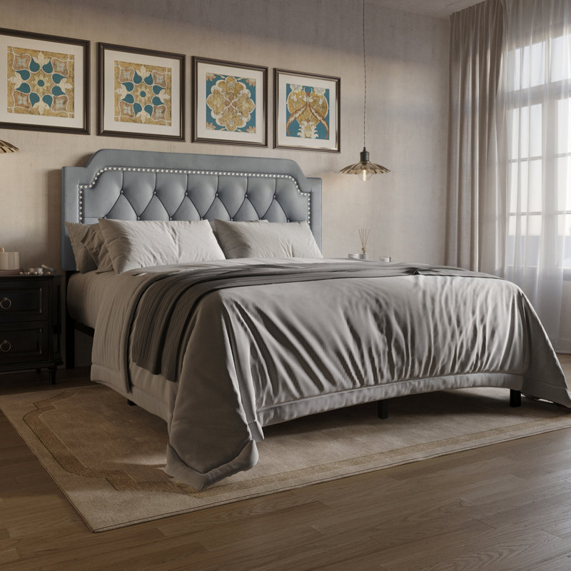 Dwayna Upholstered Panel Bed, Full/Double, Light Gray