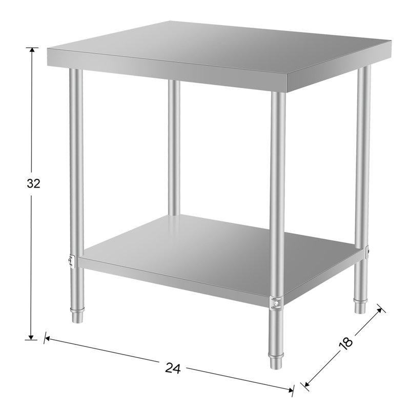 Commercial Work Table, 32" H x 24" W x 18" D