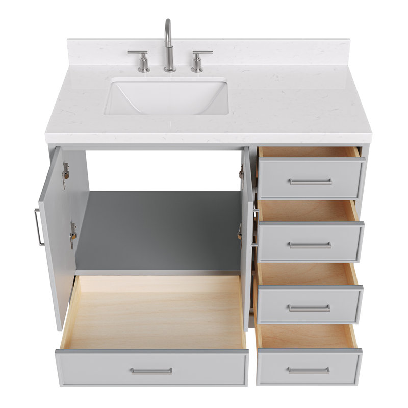 42.25'' Single Bathroom Vanity with Carrara Quartz Top, Gray