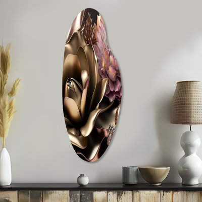 Art mural asymétrique en métal rose et doré Glam Flowers IV