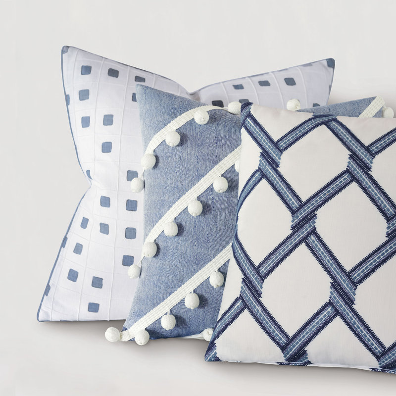Newport Embroidered Cotton Blend Reversible Throw Pillow, Feather/Faux Down