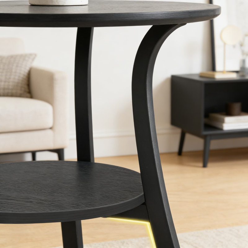 Round Side Table With 2-Tier Storage, Industrial End Table For Small Spaces, Sofa Table And Nightstand For Living Room And Bedroom