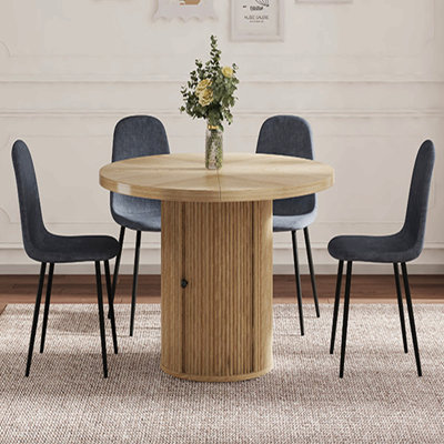 Ensemble de 4 chaises de salle à manger, comprenant une table à colonnes romaine ronde de 47,2 pouces avec fonction de rangement, convenant aux restaurants