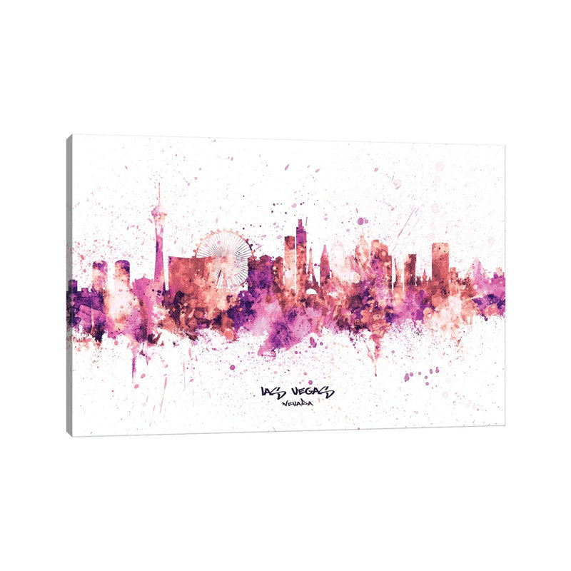 Las Vegas Nevada Skyline Splash Pink by Michael Tompsett - 1 Piece Wrapped Canvas Wall Art, 20.32 cm H x 30.48 cm W