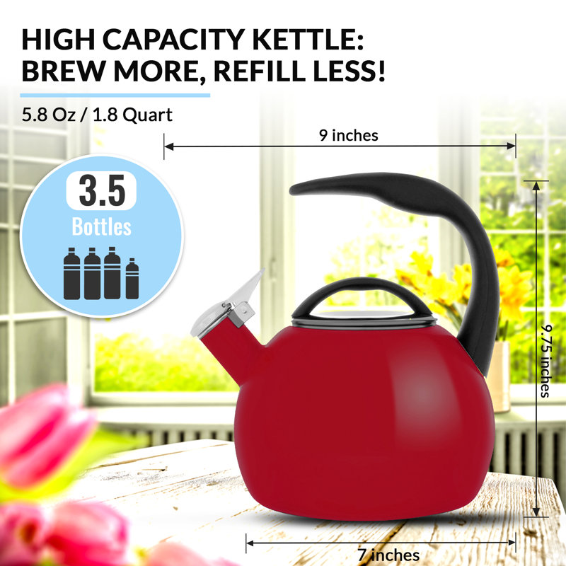 Chantal 2 Quarts Enamel On Steel Whistling Stovetop Tea Kettle, Chili Red