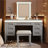 48" Vanity Desk with Mirror and Lights, Makeup Vanity with 7 Drawers and Cushioned Stool, Classic Grey Finish Dressing Table with Hollow Design Drawer for Bedroom, Rubber Wood Legs, Greyblue-1766961996