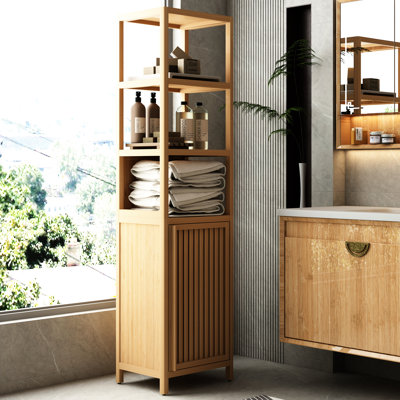 Tall Slim Shelf - 3 Tier Natural For Living Room, Kitchen, Bathroom Storage And Organization Cabinet Of Shelves For Home