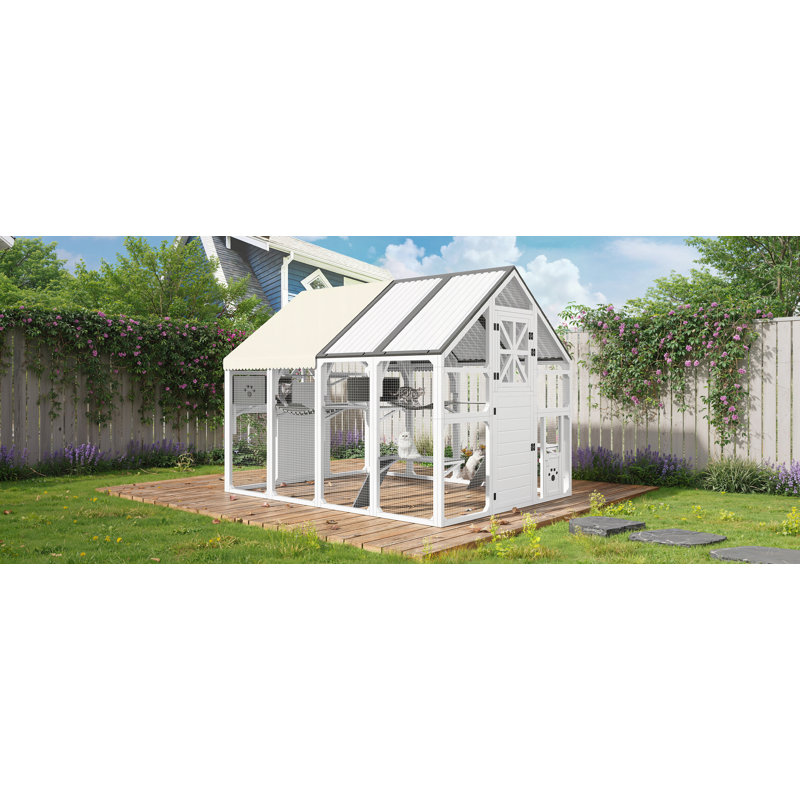 Très grand enclos extérieur pour chat Catio, niche pour animaux de compagnie pour plusieurs chats, cage Catio avec ponts, toit en PVC, housse imperméable, 8 plateformes, 2 boîtes de repos