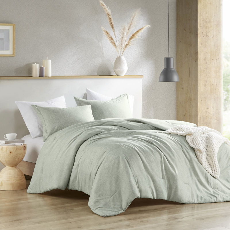 Camden Chambray Cozy Comforter Set, Full/Queen Comforter + 2 Standard Shams, Sage Green