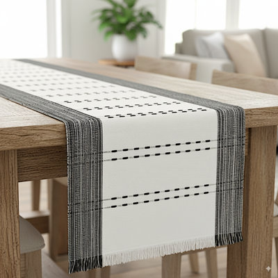 Cotton Woven Table Runner and Placemats, Dining Table Runner, Farmhouse Style Dresser Scarf