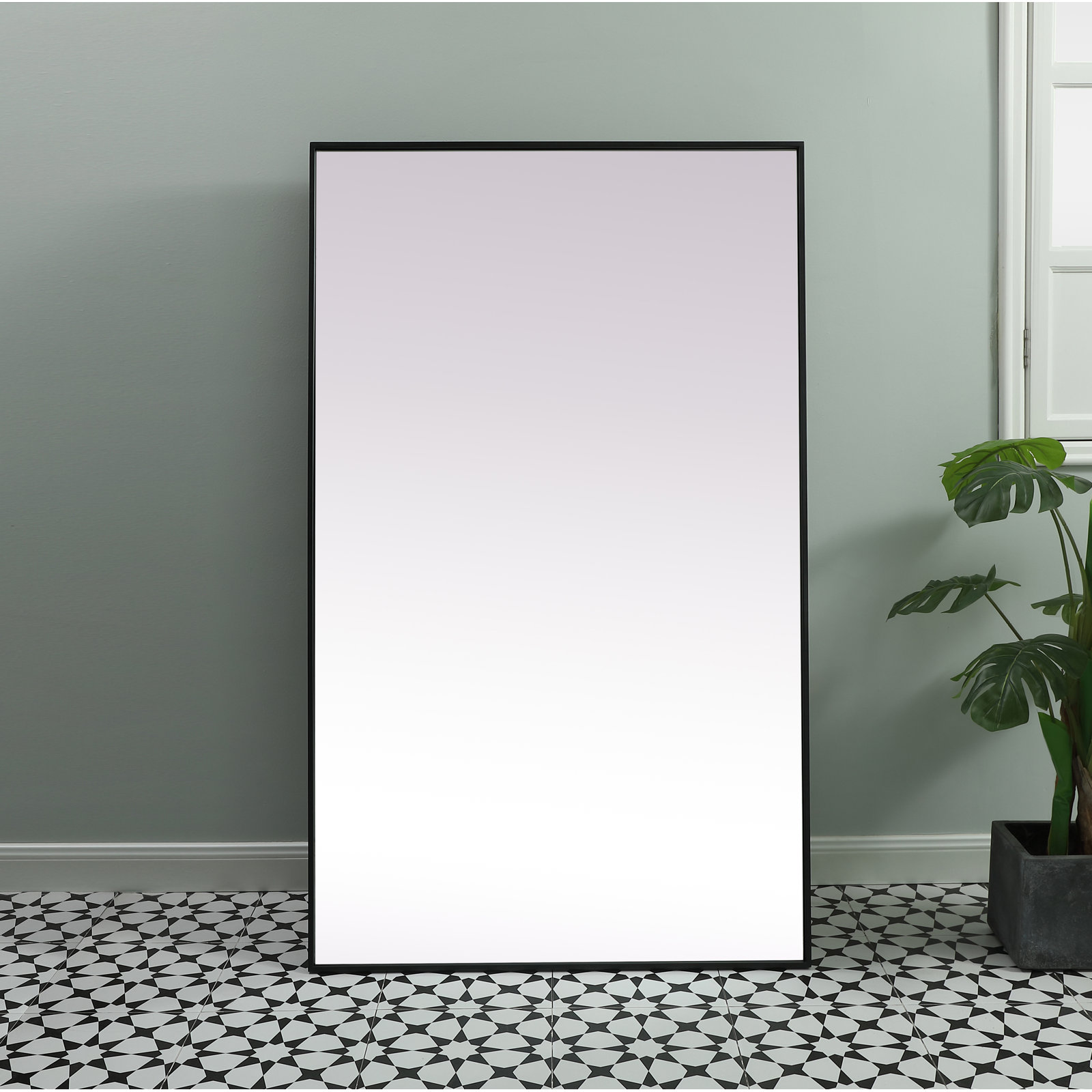 Sabine Metal Rectangle Floor Mirror, 60" x 36", Black