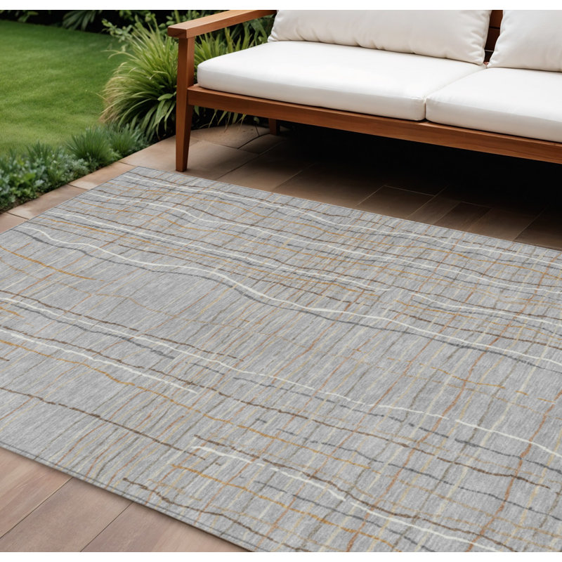 Tapis intérieur lavable rayé gris et ivoire 8 pi x 10 pi