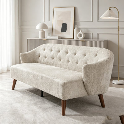 Canapé Mid-Century 3 places avec dossier capitonné et tissu moelleux