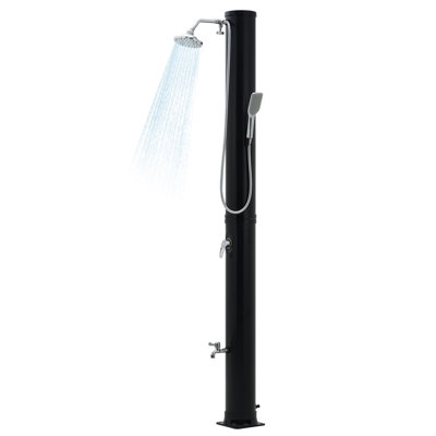 Douche extérieure solaire chauffée pour jardin, piscine, spa - réservoir octogonal 9,3 gallons (35L), 7,2 pi autoportant, pluie à 360 °, pulvérisateur à main 6 pi, robinet à pied, eau chaude / froide, couvercle - octogonal 35L