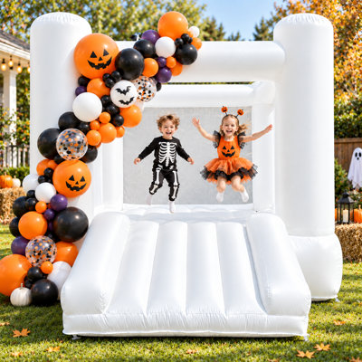 Château gonflable 11 pi x 8 pi blanc avec toboggan et soufflerie, château gonflable intérieur / extérieur en tissu Oxford pour enfants