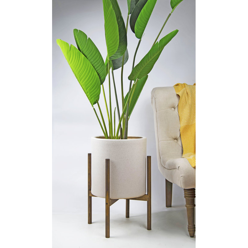 Lit Ceramic Pot Planter, Dark Walnut