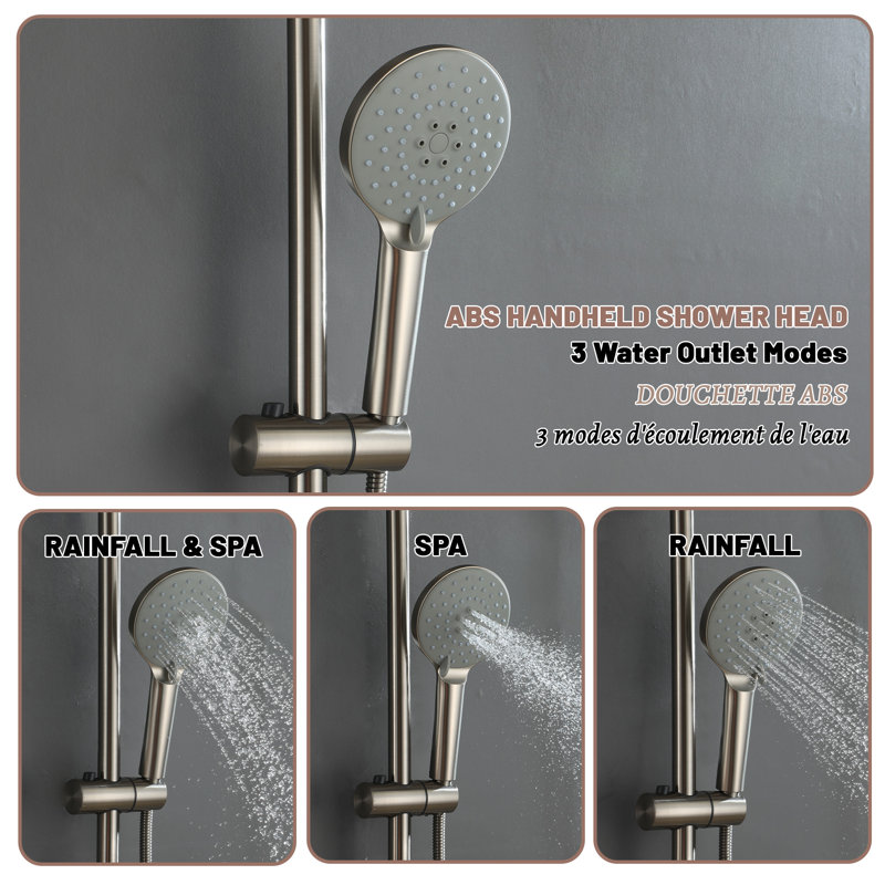 Brushed Nickel Dual Head Wall Mounted Rain Shower System