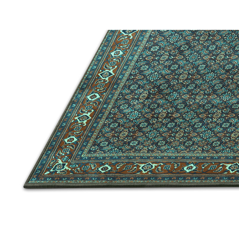 Tapis oriental fabriqué à la machine en bleu, Rectangle 2 pi x 3 pi