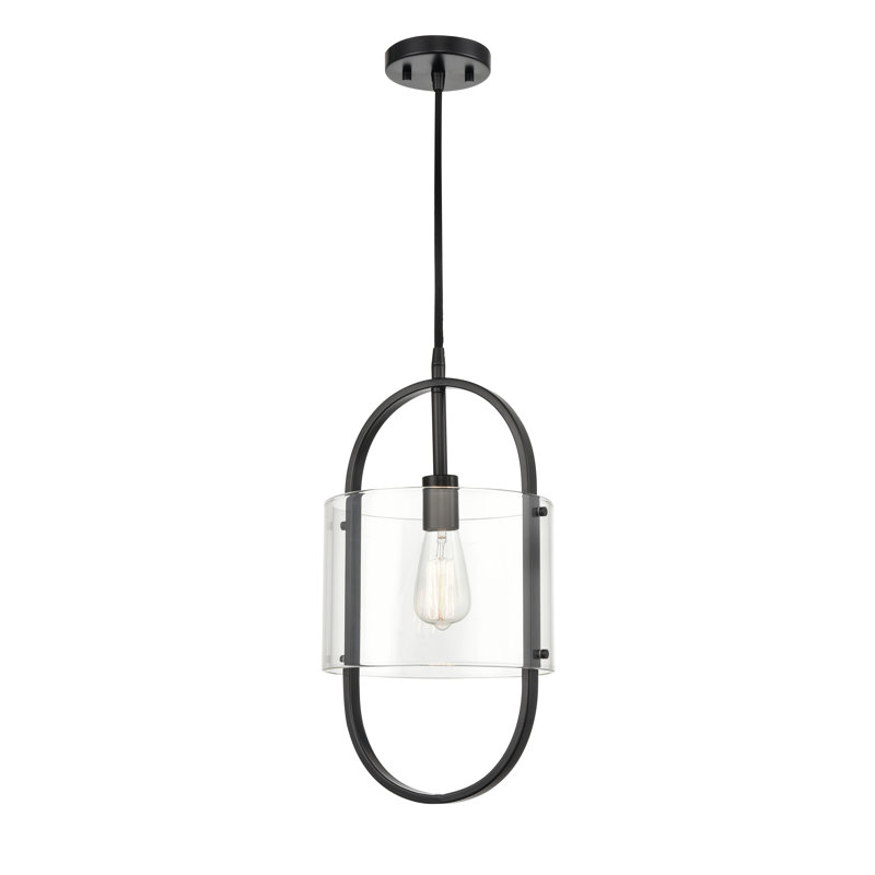 Luminaire suspendu cylindrique à 1 lumière Lataya, Noir mat