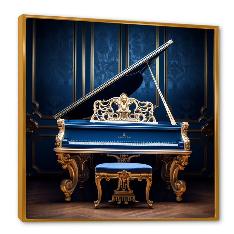 «Blue Baroque Piano Brilliance», reproduction sur toile, Cadre flottant doré, H 30 po x l 30 po x P 1 po