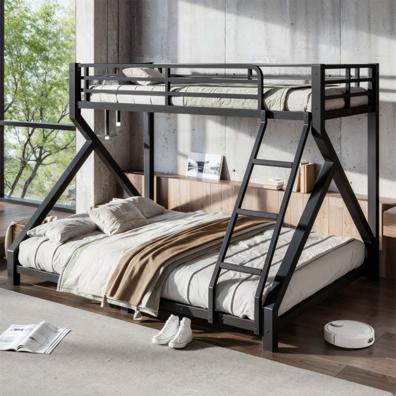 Lit superposé simple au-dessus de grand lit simple en métal avec échelles et lattes de soutien complet, conception à profil bas pour la sécurité et l'efficacité de l'espace (sans matelas)