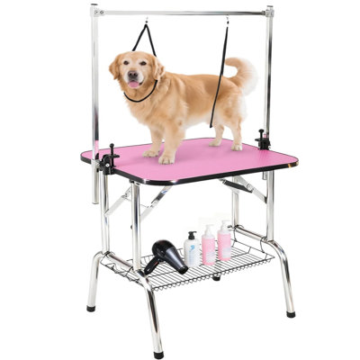 Table de toilettage pliante pour chien 36 po, plateau imperméable antidérapant, bras de toilettage réglable et corde de sécurité, plateau de rangement en filet, station de toilettage portable