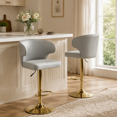Chaise de bar pivotante en similicuir gris avec hauteur réglable et base chromée, ensemble de 2, pour comptoir de cuisine et salle à manger