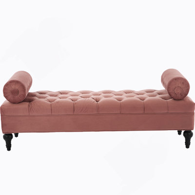 Modern Bedroom Bench,Bench For End Of Bed,Velvet Upholstered Bench With 2 Detachable Pillows,Comfy Upholstered Footstool,Ottoman  For Bedroom,Living Room, Entryway,Pink