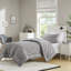 Édredon 3 pièces double / grand gris, rembourrage 350 g / m², - Textile, lavable à la machine, livré avec et 2 taies décoratives, avec