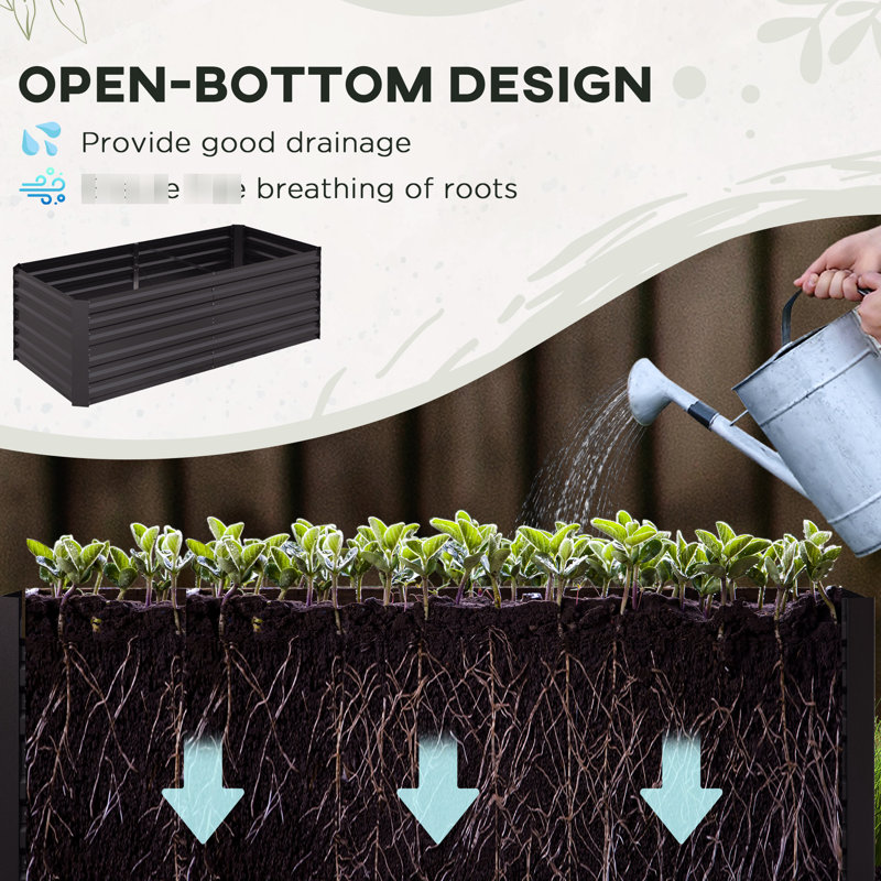 6' X 3' 2' Raised Garden Bed Kit From , Dark Gray. Strong Metal Planter For Veggies, Flowers & Herbs. Reinforced, Open Bottom, Generous Growing Area Gray Box Kit, 6'X3'x2'. Unit Planting Space