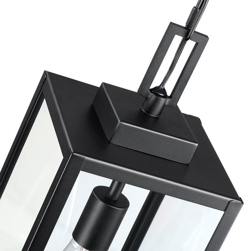 1-Light Outdoor Hanging Lantern Pendant with Matte Black Finish, 21.49"H x 7"W x 7"D