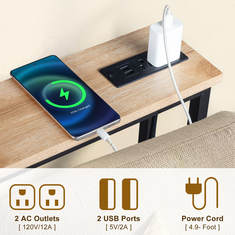 1-Piece Set Triamine + Iron 39.37in With Power Strip Foyer Table, Light Yellow Wood