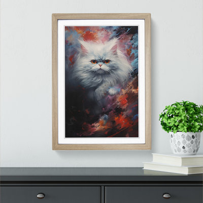 Persian Cat Action Painting - Single Picture Frame Print on Wood