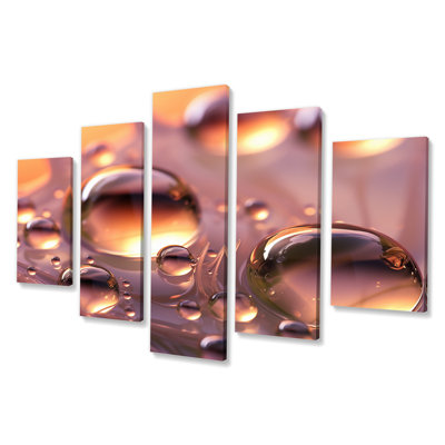 «Morning Dew Drops On Pink Flower Petal», reproduction sur toile - 5 panneaux
