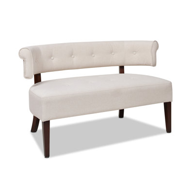 Jared Roll Arm Tufted Bench Settee, Sky Neutral Beige Polyester