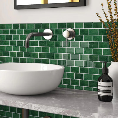 12 In. X 12 In. Vinyl Peel And Stick Backsplash Tile, Decorative Wall Tile Backsplash In Green (10 Packs)