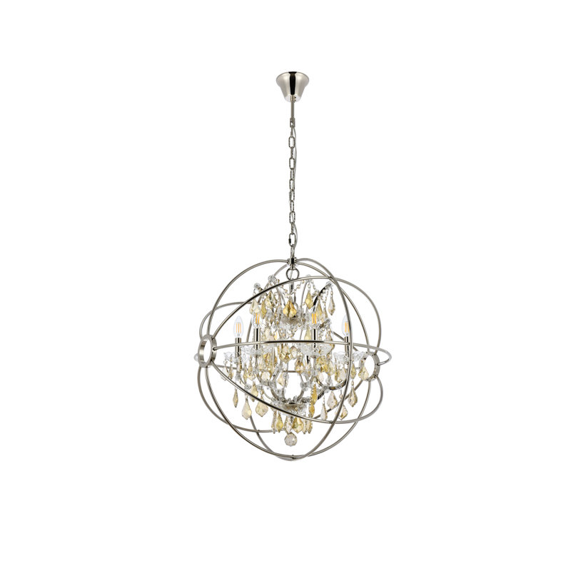 Lustre sphérique unique à 6 lumières Svante, Nickel poli, Teck doré (fumé)