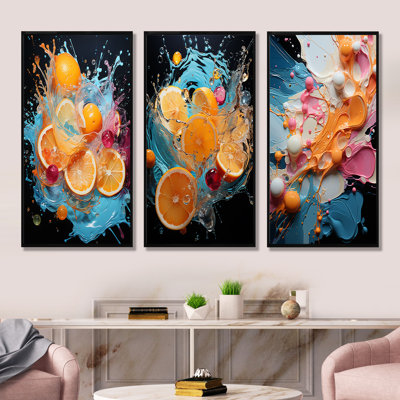 Orange Soda Fizzy Abstraction - Soda Canvas Wall Art Set Of 3