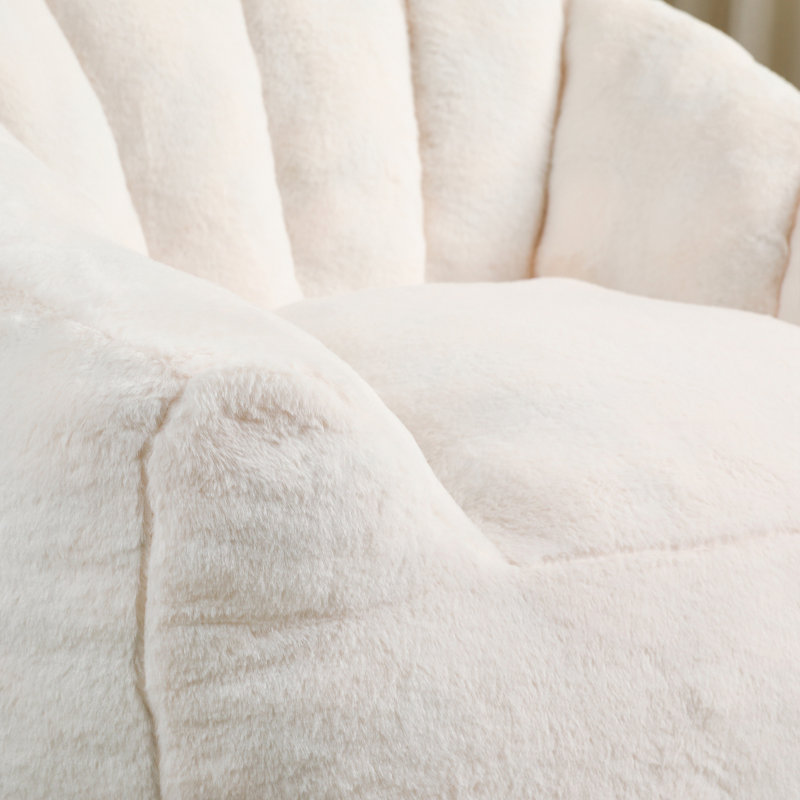 Chaise d'appoint avec accoudoirs et coussin moelleux, Fausse fourrure blanche
