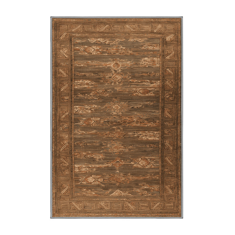 Machine Washable Art Deco Brown Area Rug, Rectangle 2' x 3'