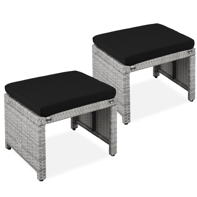 Livan Outdoor Ottoman, Black, Gray