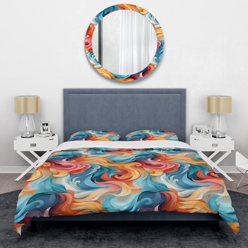 Literie ondulée verte et orange, Housse de couette simple + 1 taie décorative stan